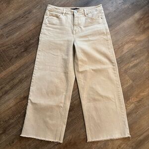 Stitch Star‎ Women’s 8 Wide Leg Jeans Khaki Tan Raw Hem Baggy High Waist Pockets